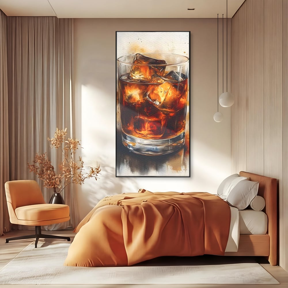 Leinwand Premium Canvas Wandkunst, LuxCanva® N1037, Nacht Glitter, Bourbon, Whisky, Cuba Libre, Cocktail, Glas, Eis, Getränk, Luxus, Abend, Kneipe, Bar, Lounge, Restaurant, Küche