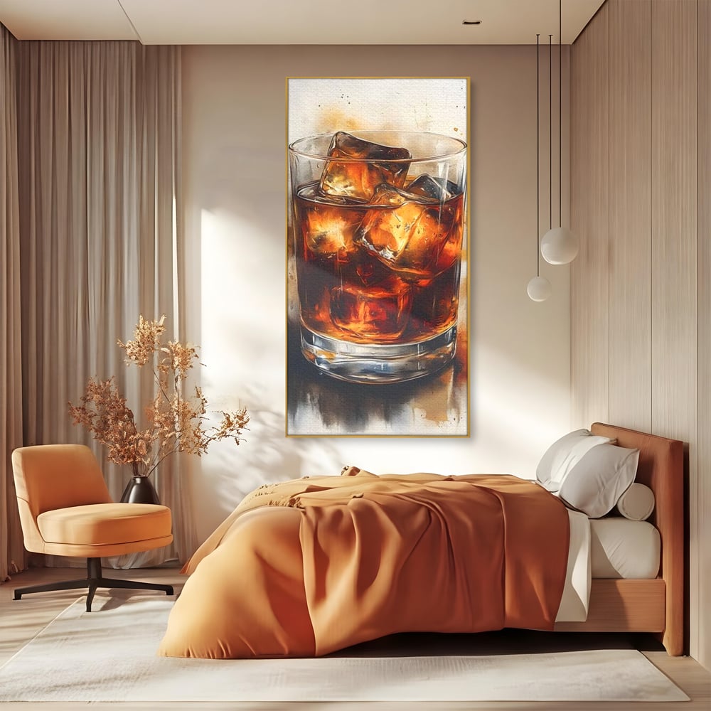 Leinwand Premium Canvas Wandkunst, LuxCanva® N1037, Nacht Glitter, Bourbon, Whisky, Cuba Libre, Cocktail, Glas, Eis, Getränk, Luxus, Abend, Kneipe, Bar, Lounge, Restaurant, Küche