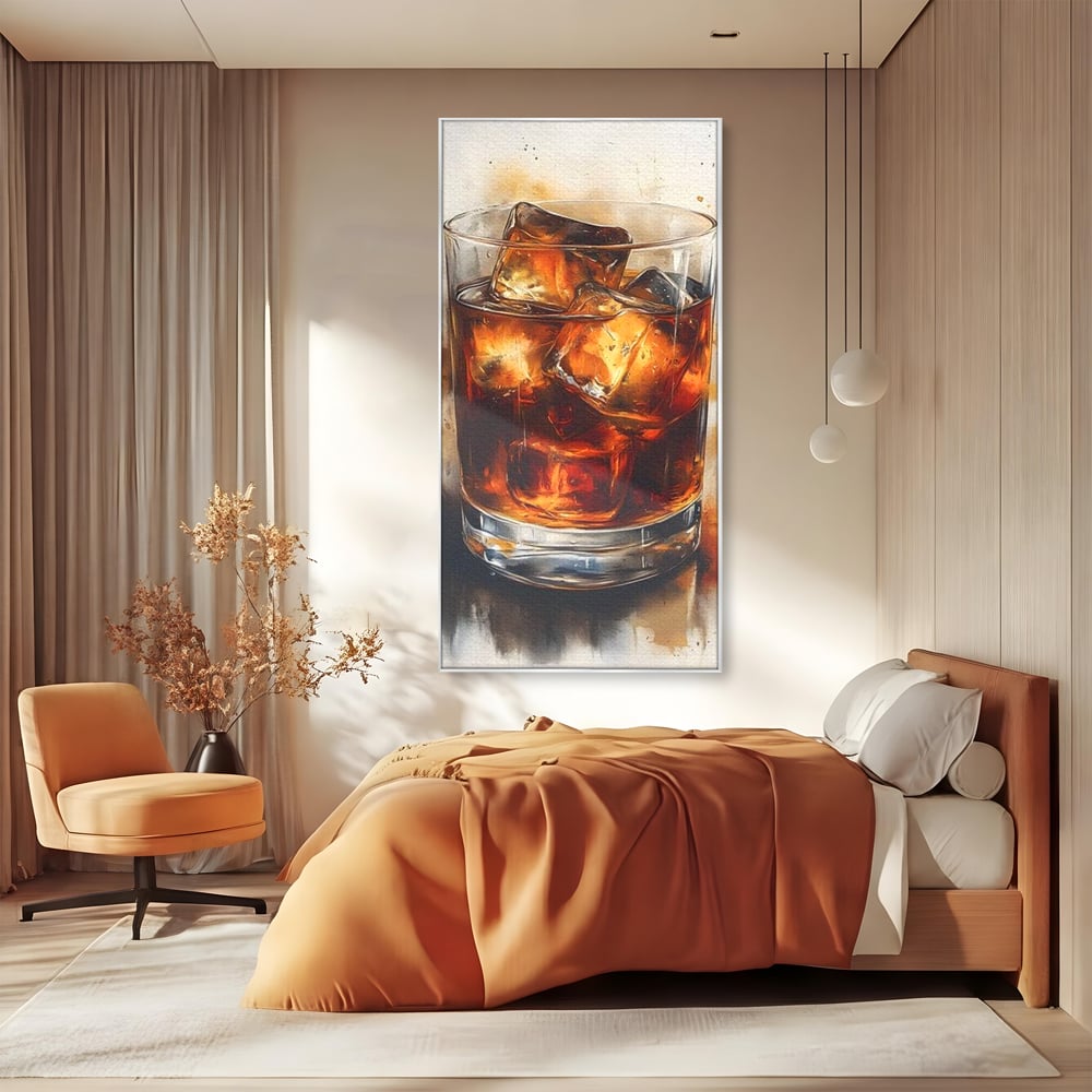 Leinwand Premium Canvas Wandkunst, LuxCanva® N1037, Nacht Glitter, Bourbon, Whisky, Cuba Libre, Cocktail, Glas, Eis, Getränk, Luxus, Abend, Kneipe, Bar, Lounge, Restaurant, Küche