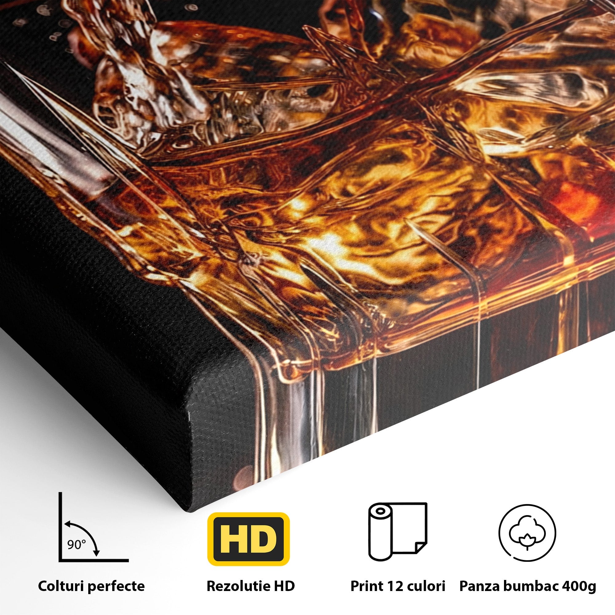 Tablou Canvas Premium LuxCanva® N1038, Cascada de Whiskey, Whisky, Pahar, Bucatarie, Eleganta, Bautura, Culori Vibrante