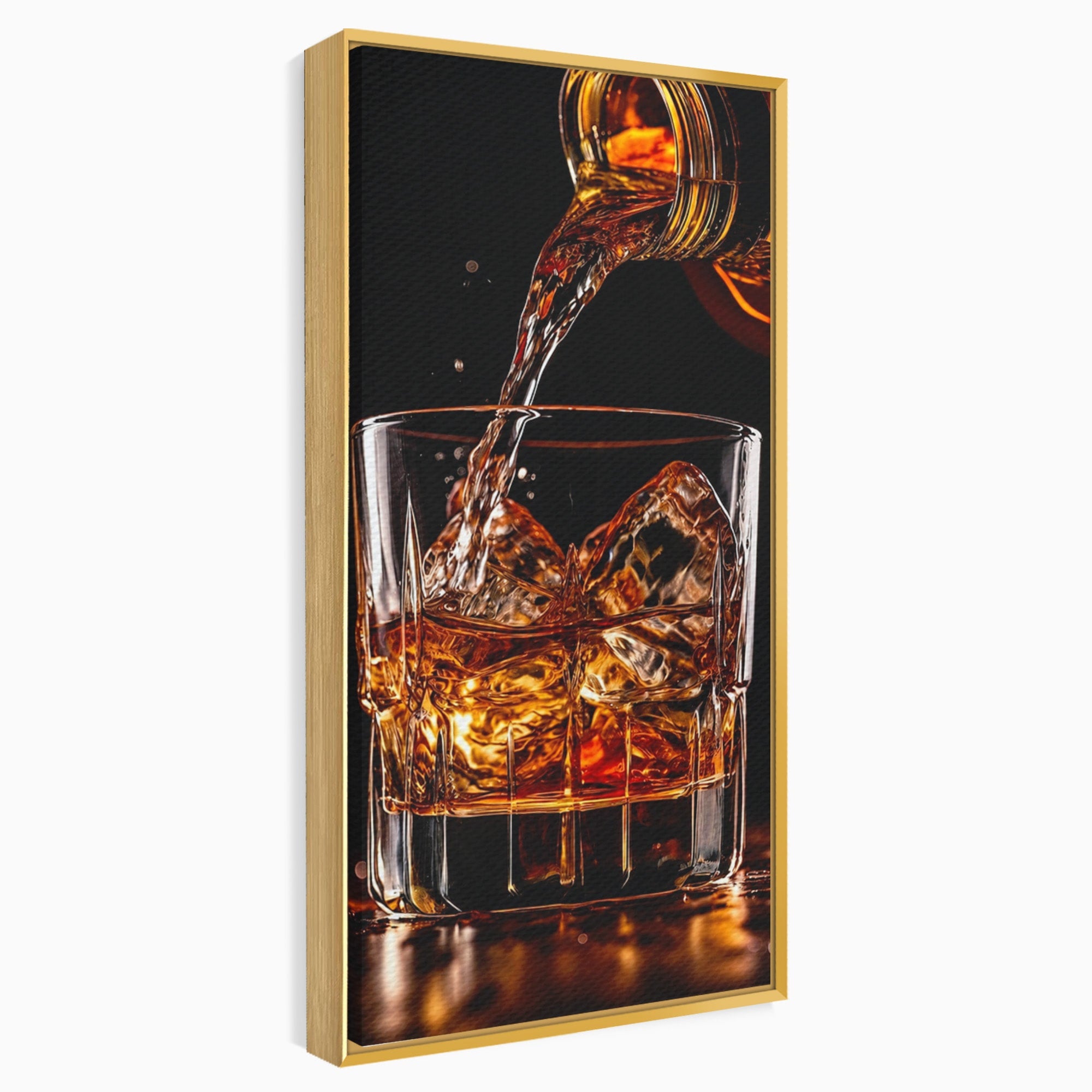Tablou Canvas Premium LuxCanva® N1038, Cascada de Whiskey, Whisky, Pahar, Bucatarie, Eleganta, Bautura, Culori Vibrante