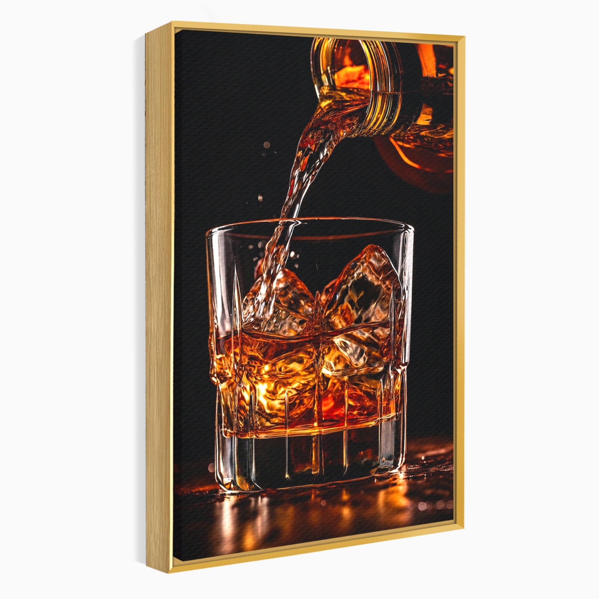 Tablou Canvas Premium LuxCanva® N1038, Cascada de Whiskey, Whisky, Pahar, Bucatarie, Eleganta, Bautura, Culori Vibrante