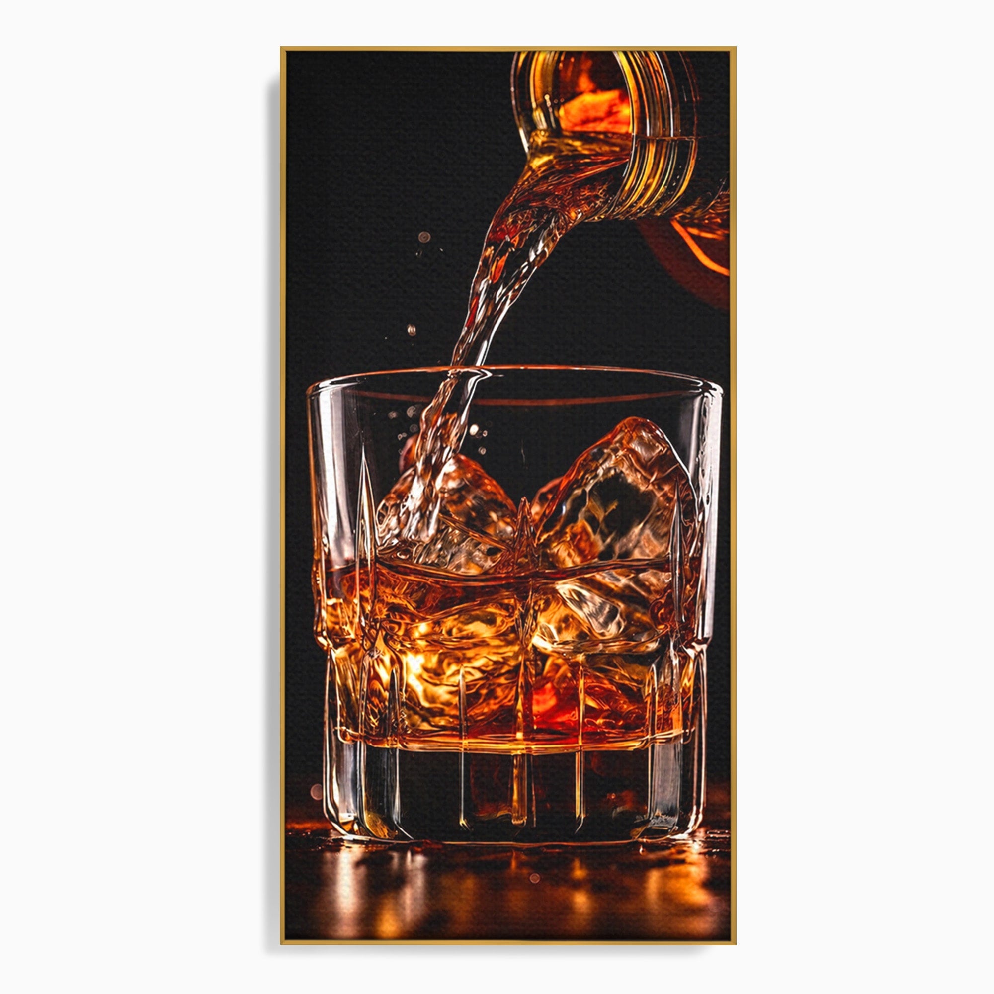 Tablou Canvas Premium LuxCanva® N1038, Cascada de Whiskey, Whisky, Pahar, Bucatarie, Eleganta, Bautura, Culori Vibrante