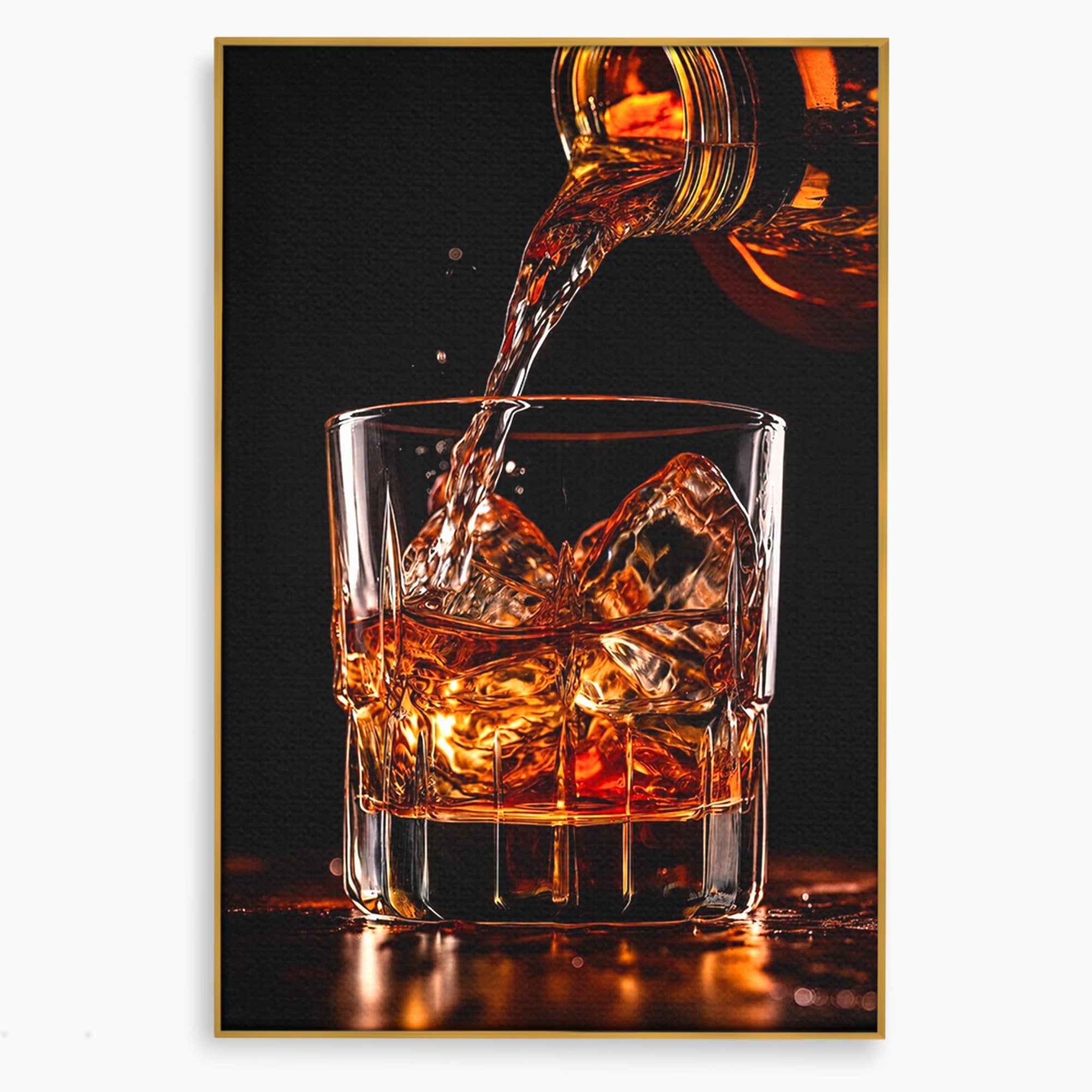 Tablou Canvas Premium LuxCanva® N1038, Cascada de Whiskey, Whisky, Pahar, Bucatarie, Eleganta, Bautura, Culori Vibrante