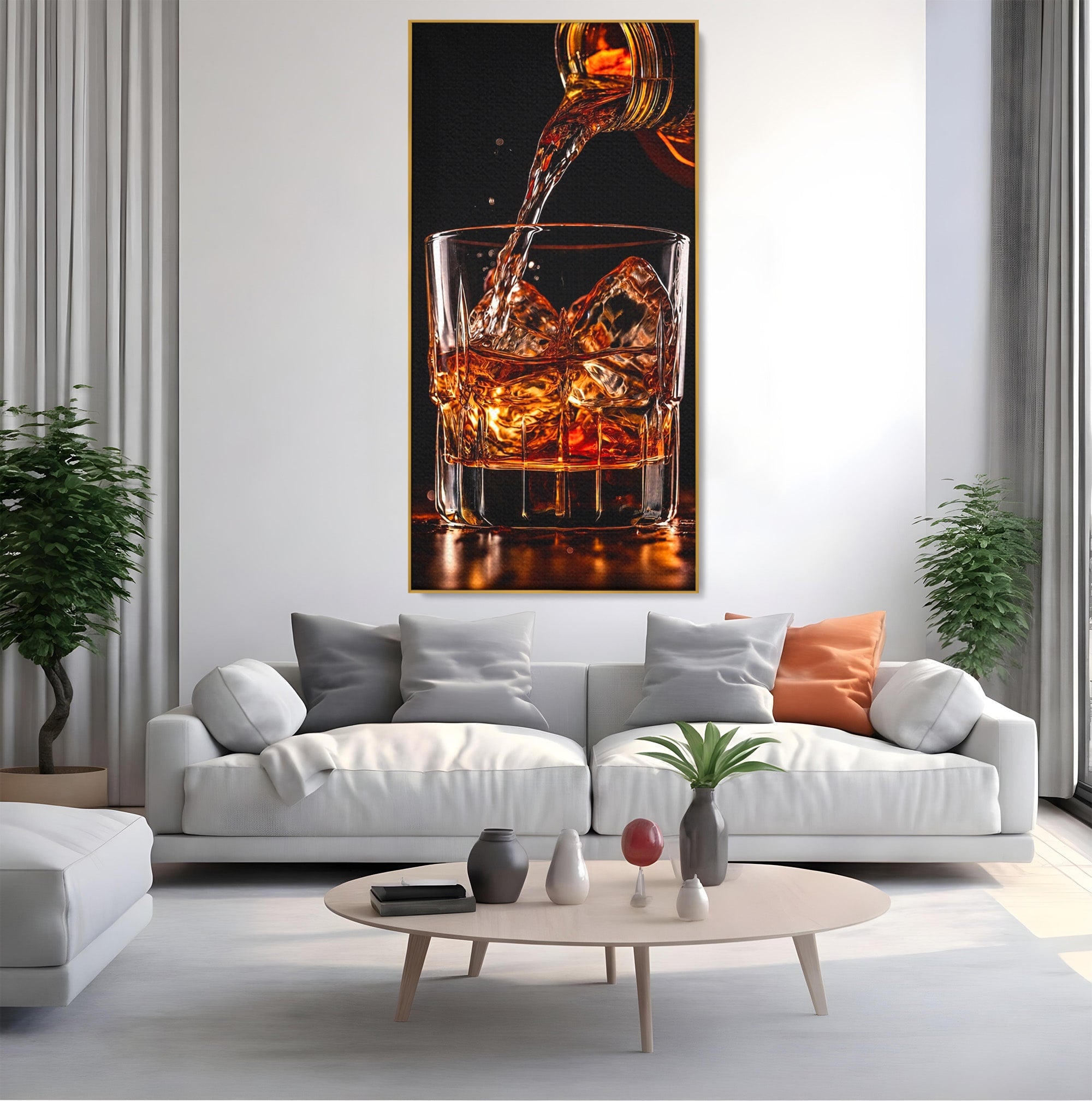 Tablou Canvas Premium LuxCanva® N1038, Cascada de Whiskey, Whisky, Pahar, Bucatarie, Eleganta, Bautura, Culori Vibrante