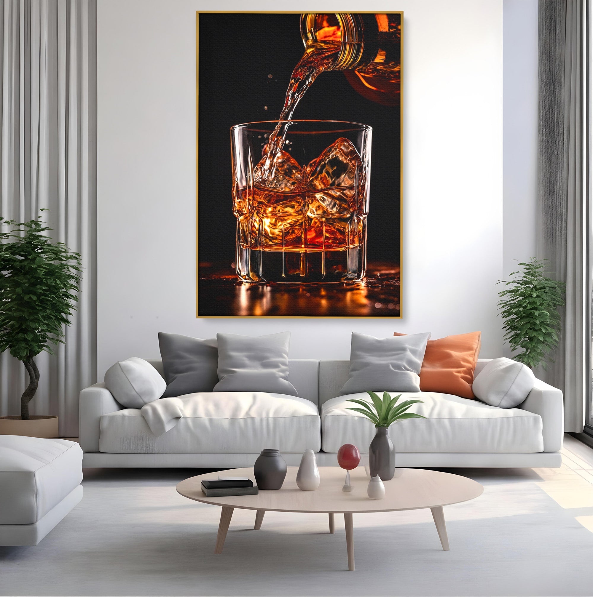 Tablou Canvas Premium LuxCanva® N1038, Cascada de Whiskey, Whisky, Pahar, Bucatarie, Eleganta, Bautura, Culori Vibrante