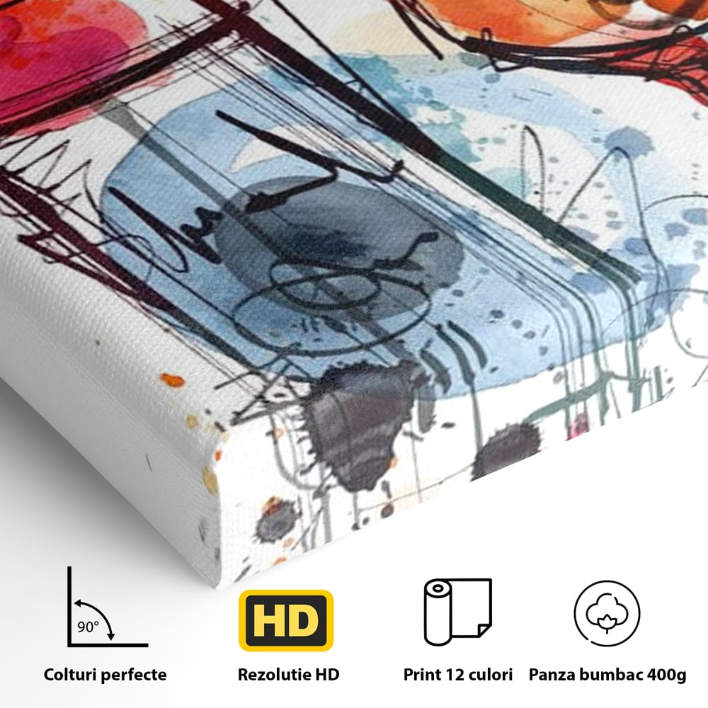 Tablou Canvas Premium, LuxCanva® N1042, Petrecere in Acuarela, Vin, Pahar, Sticla, Pictura, Modern, Boem, Animat, Arta Abstracta, Pub, Lounge, Bar, Restaurant, Bucatarie