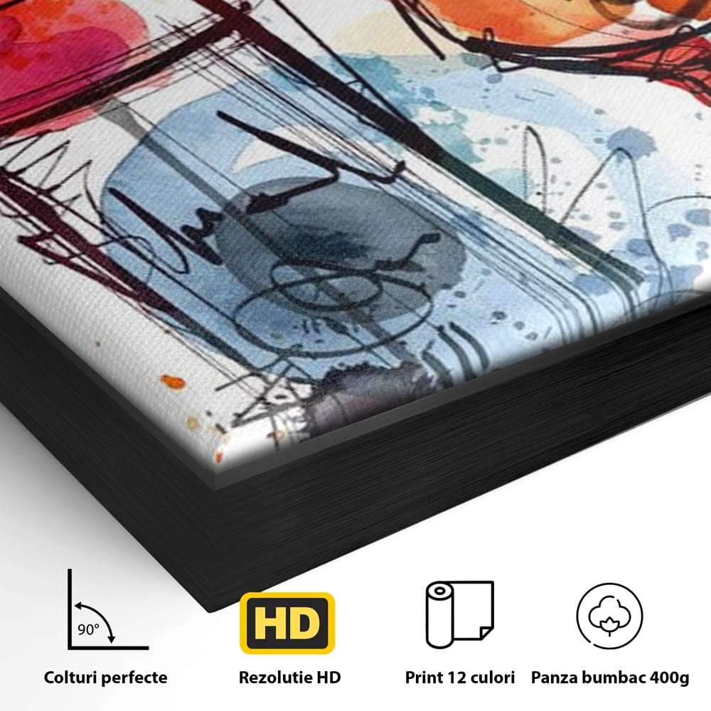 Tablou Canvas Premium, LuxCanva® N1042, Petrecere in Acuarela, Vin, Pahar, Sticla, Pictura, Modern, Boem, Animat, Arta Abstracta, Pub, Lounge, Bar, Restaurant, Bucatarie