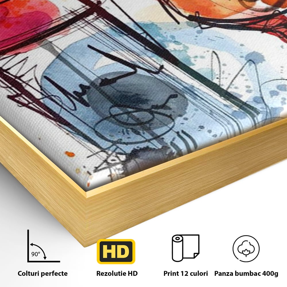 Tablou Canvas Premium, LuxCanva® N1042, Petrecere in Acuarela, Vin, Pahar, Sticla, Pictura, Modern, Boem, Animat, Arta Abstracta, Pub, Lounge, Bar, Restaurant, Bucatarie