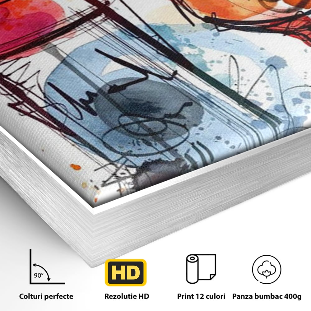 Tablou Canvas Premium, LuxCanva® N1042, Petrecere in Acuarela, Vin, Pahar, Sticla, Pictura, Modern, Boem, Animat, Arta Abstracta, Pub, Lounge, Bar, Restaurant, Bucatarie