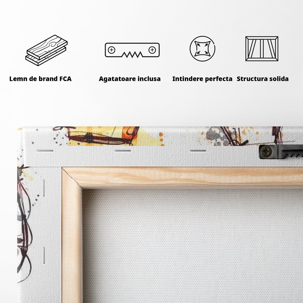 Tablou Canvas Premium, LuxCanva® N1042, Petrecere in Acuarela, Vin, Pahar, Sticla, Pictura, Modern, Boem, Animat, Arta Abstracta, Pub, Lounge, Bar, Restaurant, Bucatarie