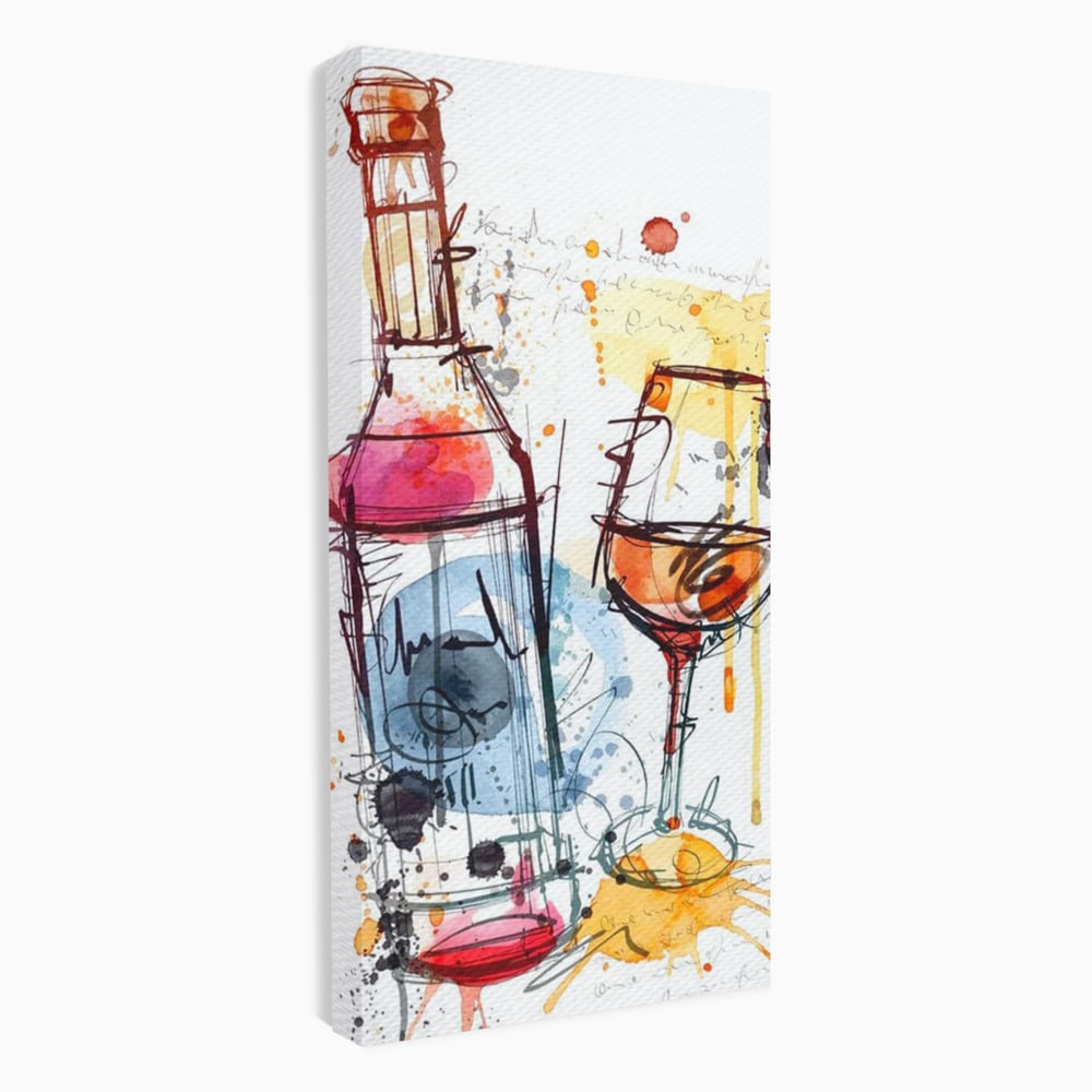 Tablou Canvas Premium, LuxCanva® N1042, Petrecere in Acuarela, Vin, Pahar, Sticla, Pictura, Modern, Boem, Animat, Arta Abstracta, Pub, Lounge, Bar, Restaurant, Bucatarie