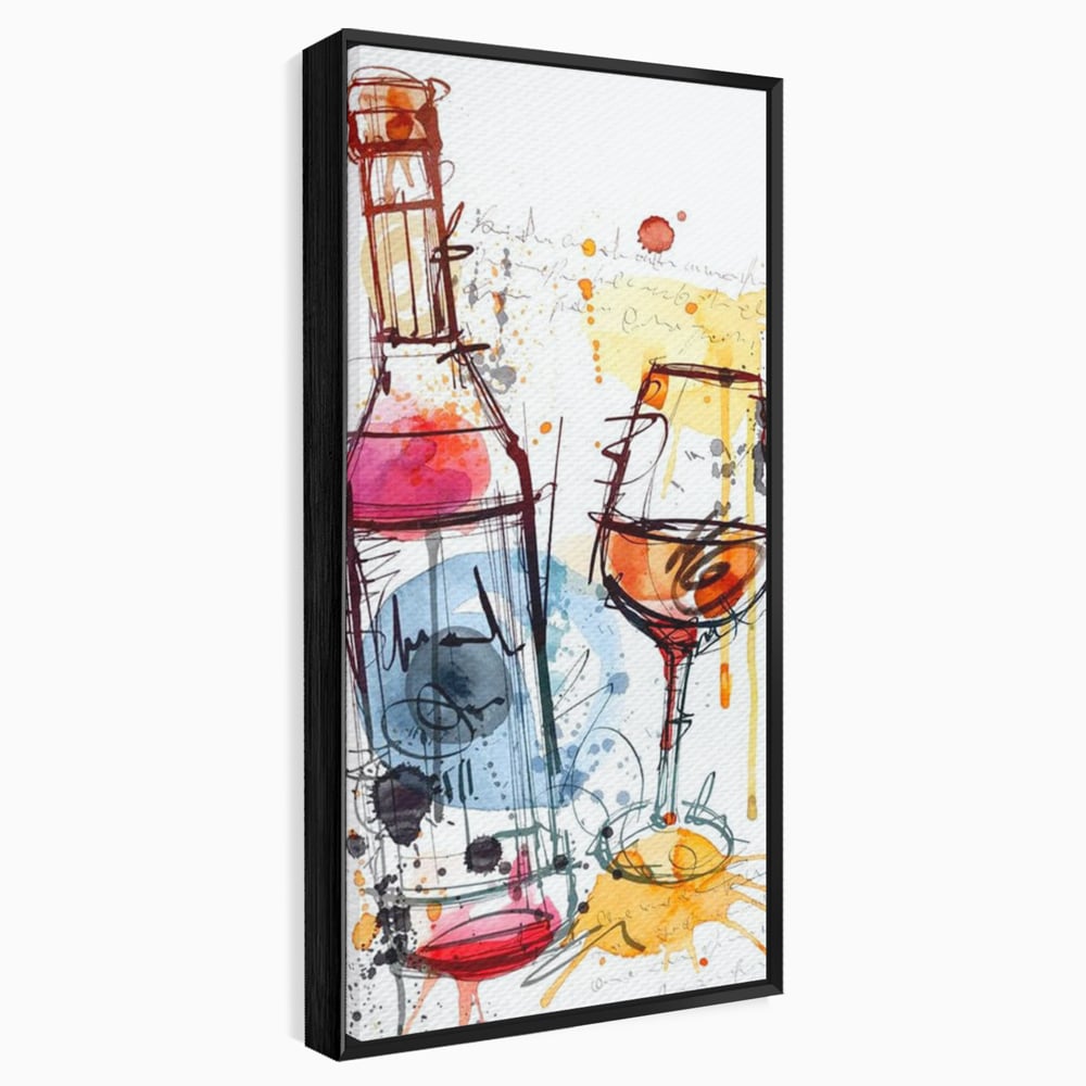 Tablou Canvas Premium, LuxCanva® N1042, Petrecere in Acuarela, Vin, Pahar, Sticla, Pictura, Modern, Boem, Animat, Arta Abstracta, Pub, Lounge, Bar, Restaurant, Bucatarie