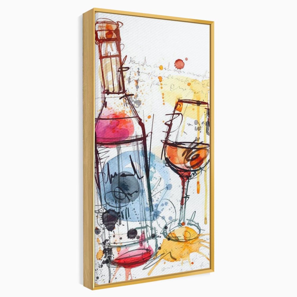 Tablou Canvas Premium, LuxCanva® N1042, Petrecere in Acuarela, Vin, Pahar, Sticla, Pictura, Modern, Boem, Animat, Arta Abstracta, Pub, Lounge, Bar, Restaurant, Bucatarie