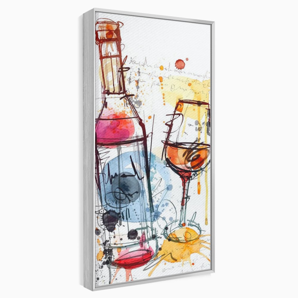 Tablou Canvas Premium, LuxCanva® N1042, Petrecere in Acuarela, Vin, Pahar, Sticla, Pictura, Modern, Boem, Animat, Arta Abstracta, Pub, Lounge, Bar, Restaurant, Bucatarie