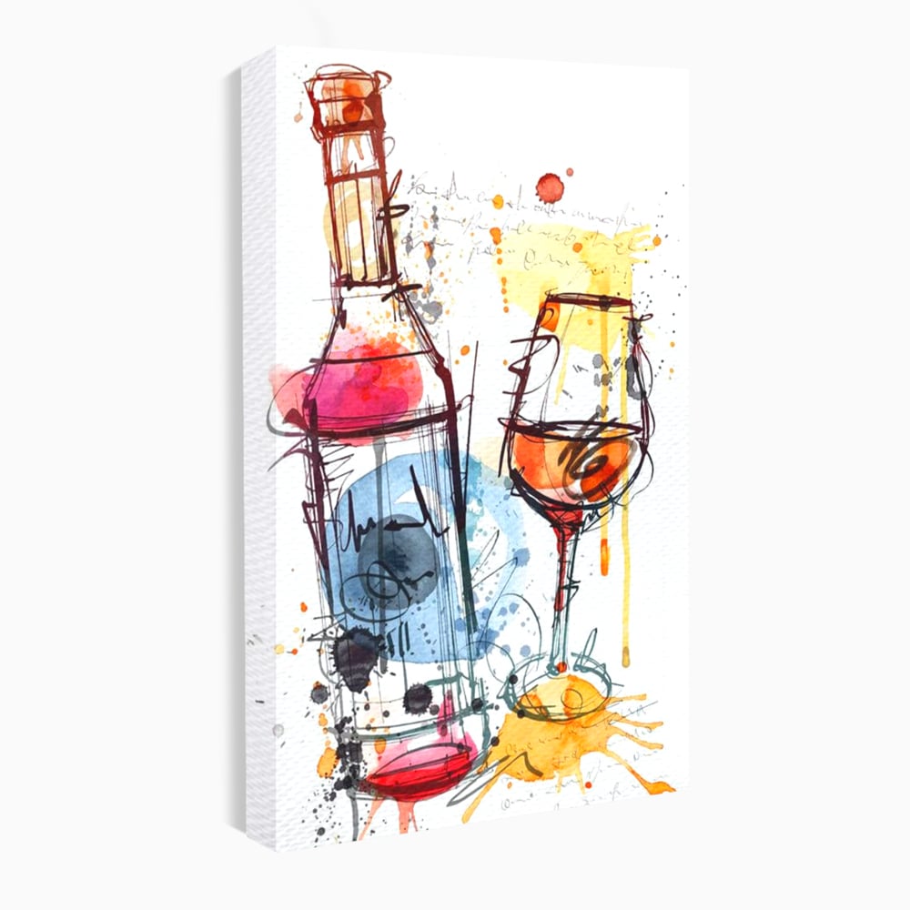 Tablou Canvas Premium, LuxCanva® N1042, Petrecere in Acuarela, Vin, Pahar, Sticla, Pictura, Modern, Boem, Animat, Arta Abstracta, Pub, Lounge, Bar, Restaurant, Bucatarie