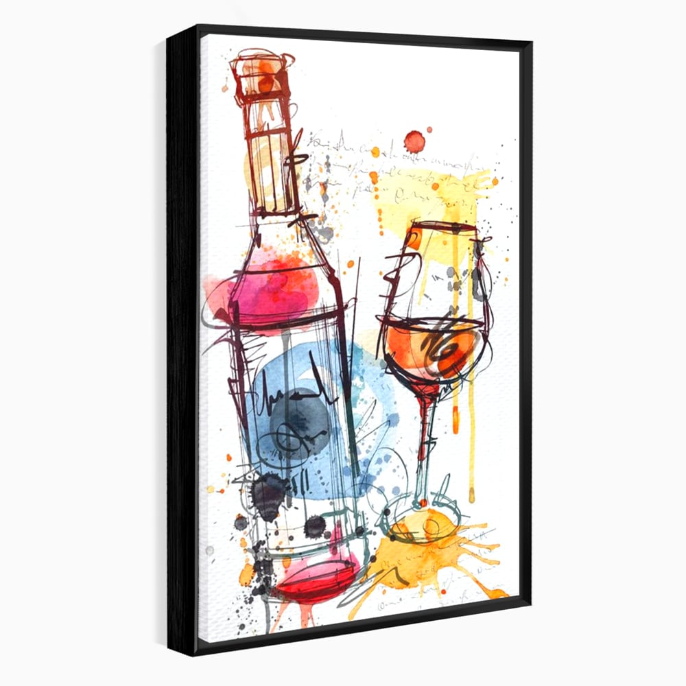 Tablou Canvas Premium, LuxCanva® N1042, Petrecere in Acuarela, Vin, Pahar, Sticla, Pictura, Modern, Boem, Animat, Arta Abstracta, Pub, Lounge, Bar, Restaurant, Bucatarie