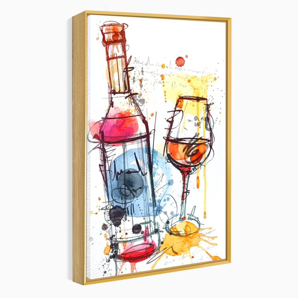 Tablou Canvas Premium, LuxCanva® N1042, Petrecere in Acuarela, Vin, Pahar, Sticla, Pictura, Modern, Boem, Animat, Arta Abstracta, Pub, Lounge, Bar, Restaurant, Bucatarie