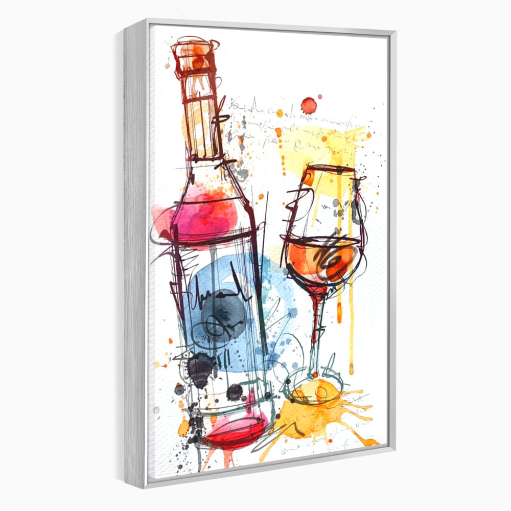 Tablou Canvas Premium, LuxCanva® N1042, Petrecere in Acuarela, Vin, Pahar, Sticla, Pictura, Modern, Boem, Animat, Arta Abstracta, Pub, Lounge, Bar, Restaurant, Bucatarie