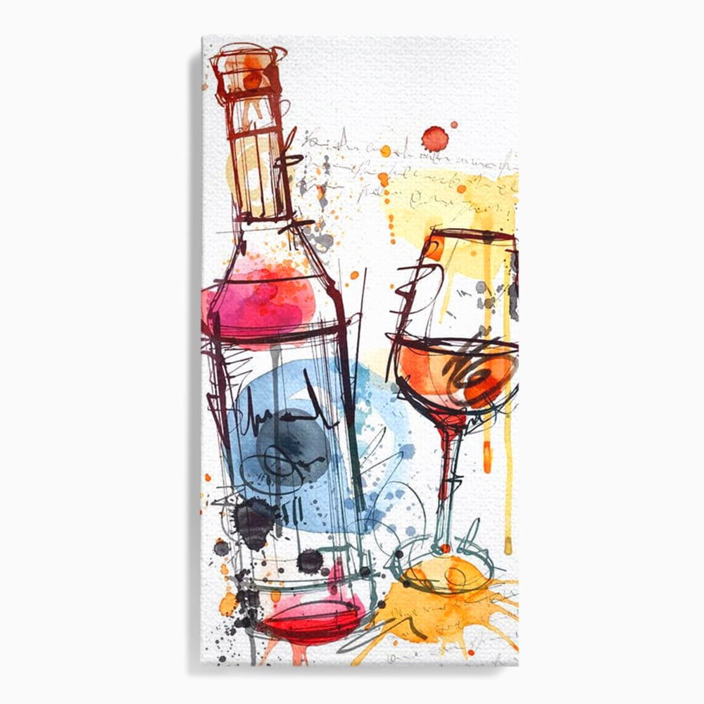 Tablou Canvas Premium, LuxCanva® N1042, Petrecere in Acuarela, Vin, Pahar, Sticla, Pictura, Modern, Boem, Animat, Arta Abstracta, Pub, Lounge, Bar, Restaurant, Bucatarie
