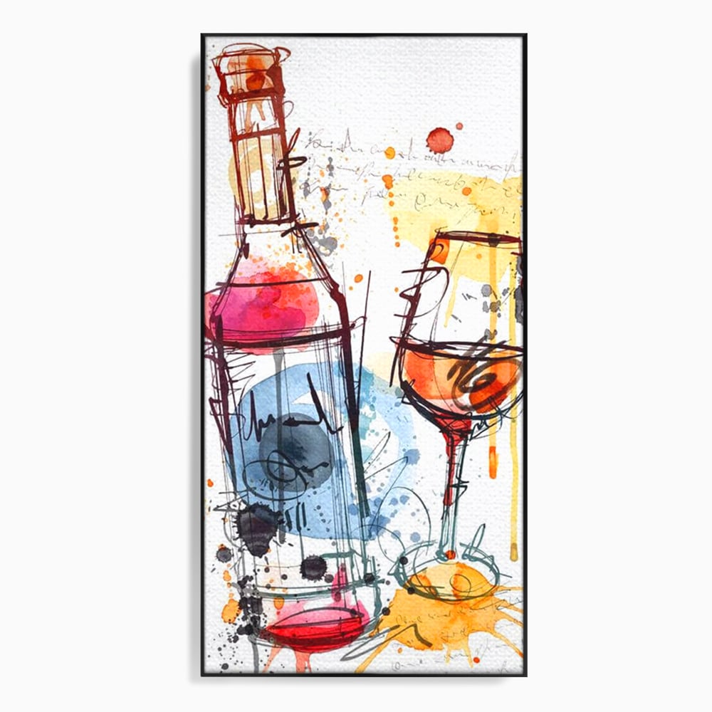 Tablou Canvas Premium, LuxCanva® N1042, Petrecere in Acuarela, Vin, Pahar, Sticla, Pictura, Modern, Boem, Animat, Arta Abstracta, Pub, Lounge, Bar, Restaurant, Bucatarie