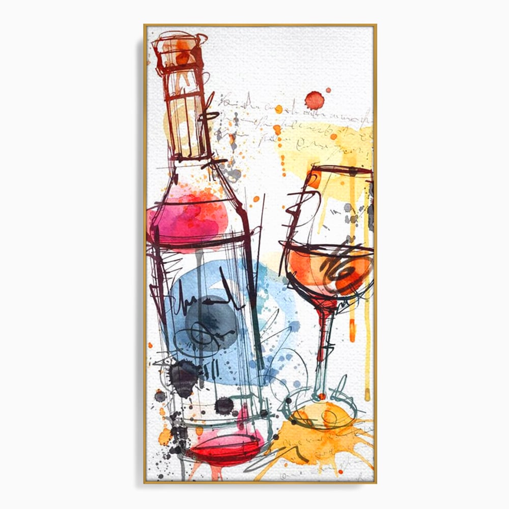 Tablou Canvas Premium, LuxCanva® N1042, Petrecere in Acuarela, Vin, Pahar, Sticla, Pictura, Modern, Boem, Animat, Arta Abstracta, Pub, Lounge, Bar, Restaurant, Bucatarie