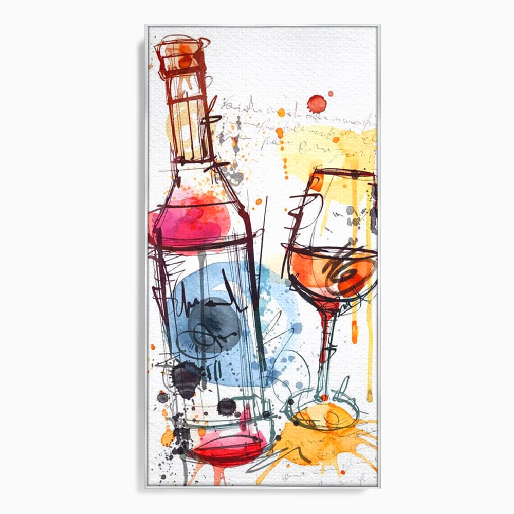 Tablou Canvas Premium, LuxCanva® N1042, Petrecere in Acuarela, Vin, Pahar, Sticla, Pictura, Modern, Boem, Animat, Arta Abstracta, Pub, Lounge, Bar, Restaurant, Bucatarie