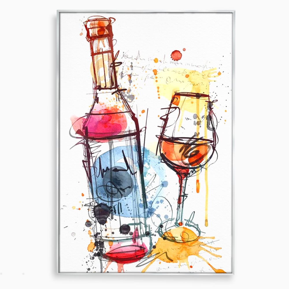 Tablou Canvas Premium, LuxCanva® N1042, Petrecere in Acuarela, Vin, Pahar, Sticla, Pictura, Modern, Boem, Animat, Arta Abstracta, Pub, Lounge, Bar, Restaurant, Bucatarie