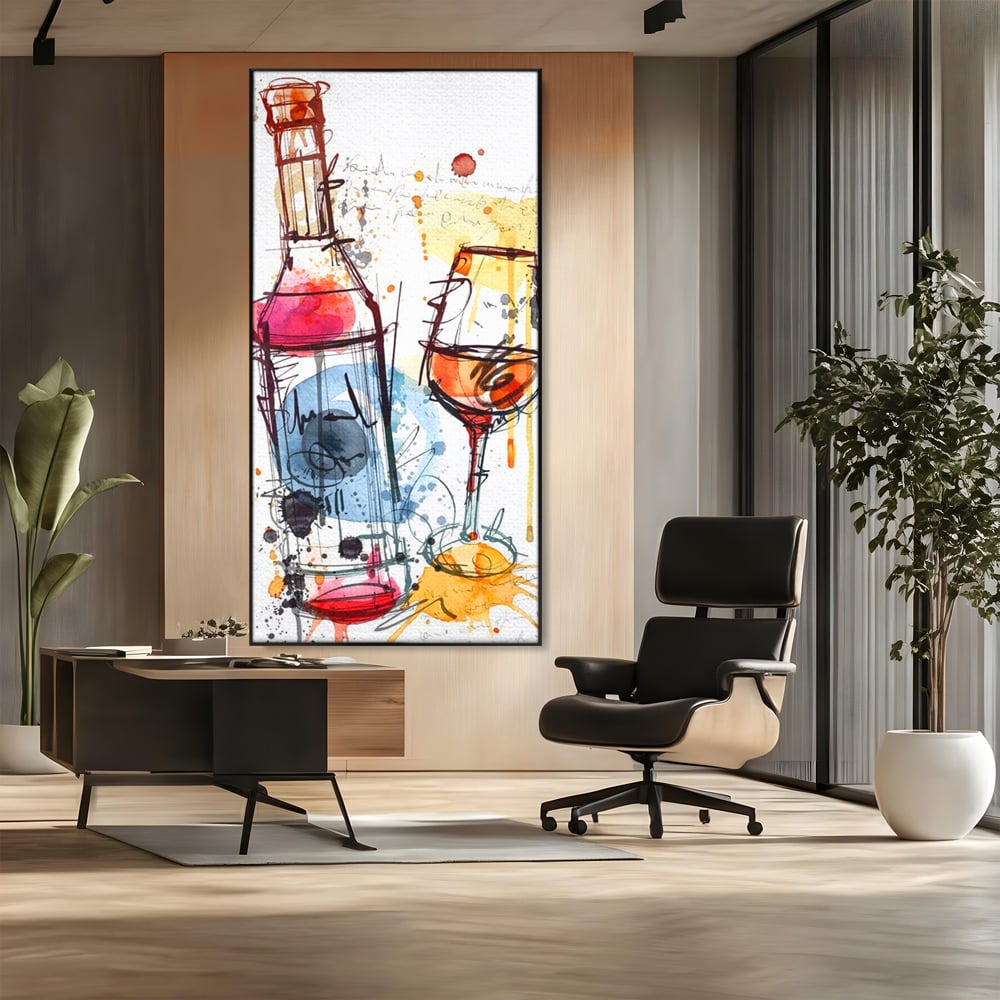 Tablou Canvas Premium, LuxCanva® N1042, Petrecere in Acuarela, Vin, Pahar, Sticla, Pictura, Modern, Boem, Animat, Arta Abstracta, Pub, Lounge, Bar, Restaurant, Bucatarie