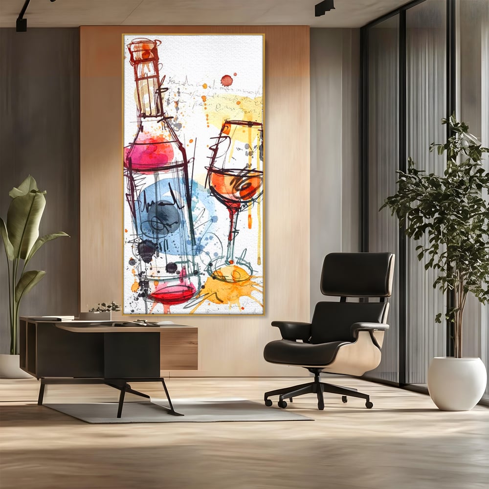 Tablou Canvas Premium, LuxCanva® N1042, Petrecere in Acuarela, Vin, Pahar, Sticla, Pictura, Modern, Boem, Animat, Arta Abstracta, Pub, Lounge, Bar, Restaurant, Bucatarie