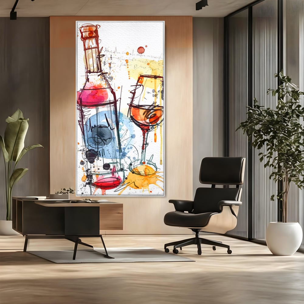 Tablou Canvas Premium, LuxCanva® N1042, Petrecere in Acuarela, Vin, Pahar, Sticla, Pictura, Modern, Boem, Animat, Arta Abstracta, Pub, Lounge, Bar, Restaurant, Bucatarie