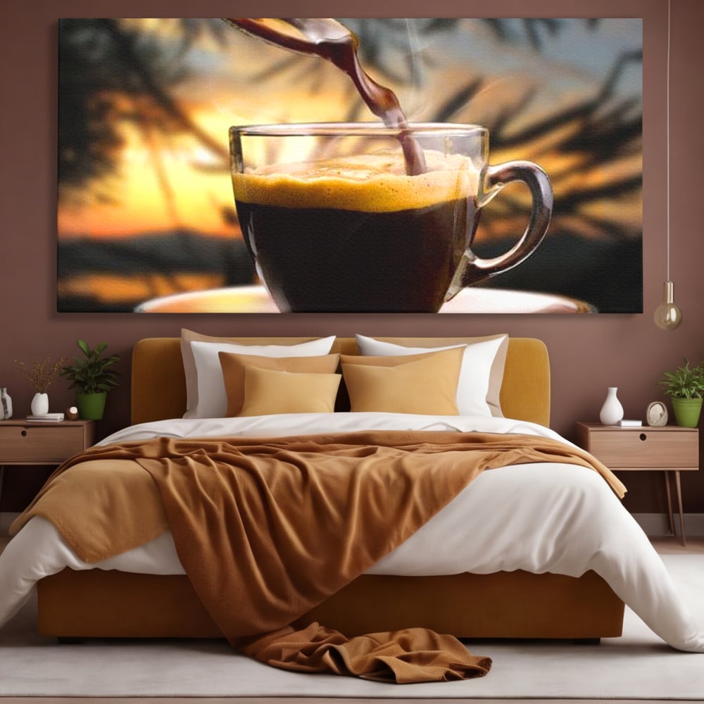 Leinwand Premium Canvas Wall Art, LuxCanva® N1045, Intensiver Moment, Kaffee, Espresso, Tasse, Dampf, Aroma, Aroma, heiß, Barista, Morgen, Café, Kneipe, Lounge, Bar, Restaurant, Küche
