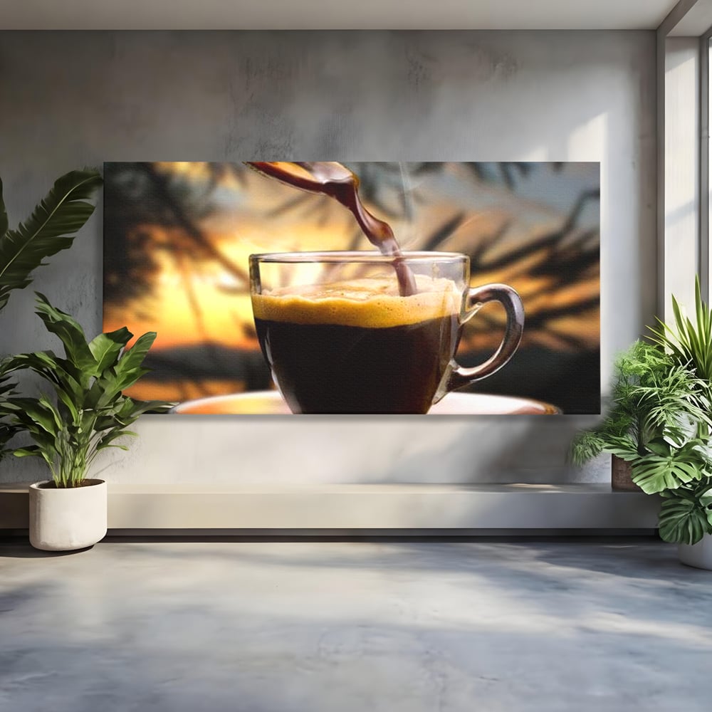 Leinwand Premium Canvas Wall Art, LuxCanva® N1045, Intensiver Moment, Kaffee, Espresso, Tasse, Dampf, Aroma, Aroma, heiß, Barista, Morgen, Café, Kneipe, Lounge, Bar, Restaurant, Küche