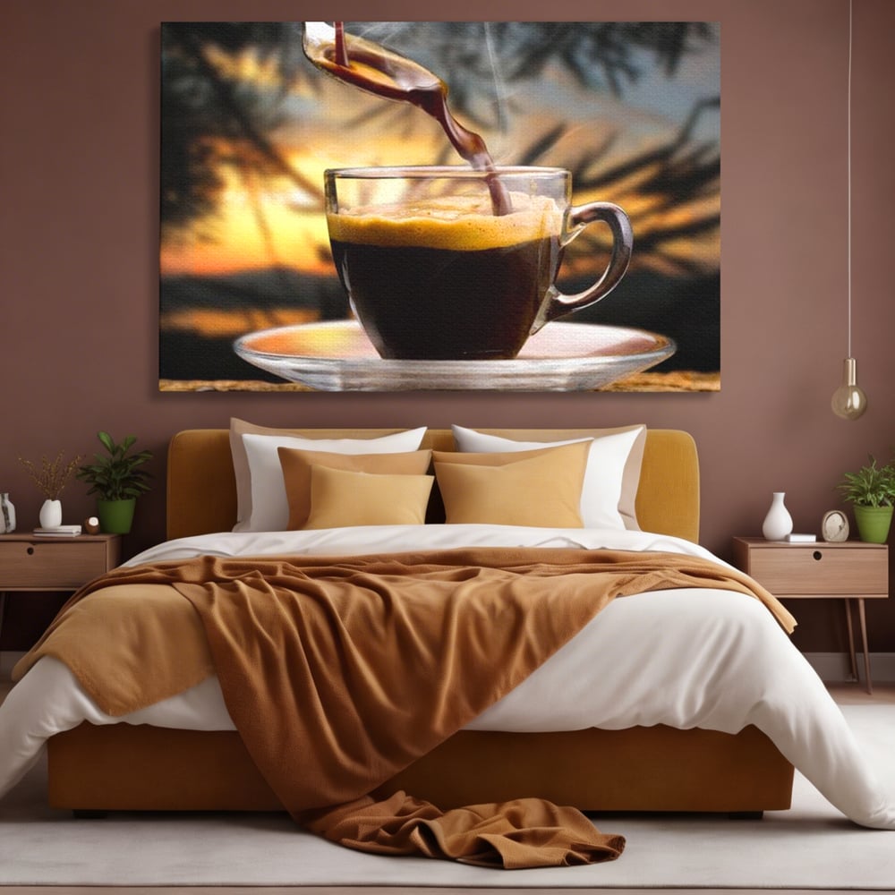 Leinwand Premium Canvas Wall Art, LuxCanva® N1045, Intensiver Moment, Kaffee, Espresso, Tasse, Dampf, Aroma, Aroma, heiß, Barista, Morgen, Café, Kneipe, Lounge, Bar, Restaurant, Küche