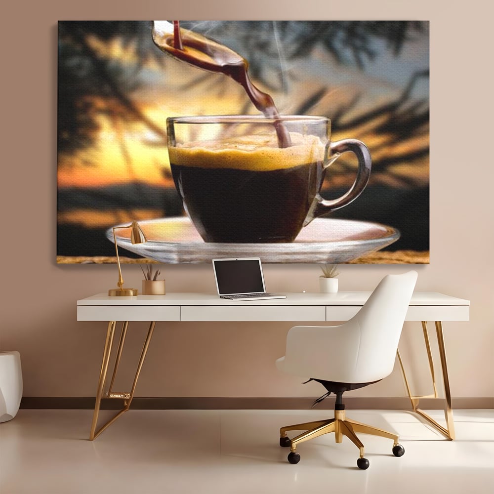 Leinwand Premium Canvas Wall Art, LuxCanva® N1045, Intensiver Moment, Kaffee, Espresso, Tasse, Dampf, Aroma, Aroma, heiß, Barista, Morgen, Café, Kneipe, Lounge, Bar, Restaurant, Küche