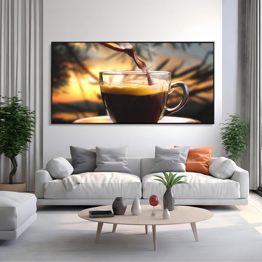 Leinwand Premium Canvas Wall Art, LuxCanva® N1045, Intensiver Moment, Kaffee, Espresso, Tasse, Dampf, Aroma, Aroma, heiß, Barista, Morgen, Café, Kneipe, Lounge, Bar, Restaurant, Küche