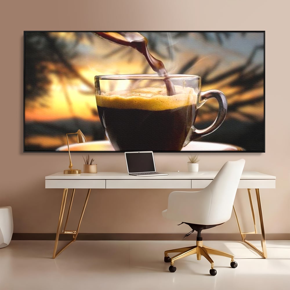 Leinwand Premium Canvas Wall Art, LuxCanva® N1045, Intensiver Moment, Kaffee, Espresso, Tasse, Dampf, Aroma, Aroma, heiß, Barista, Morgen, Café, Kneipe, Lounge, Bar, Restaurant, Küche
