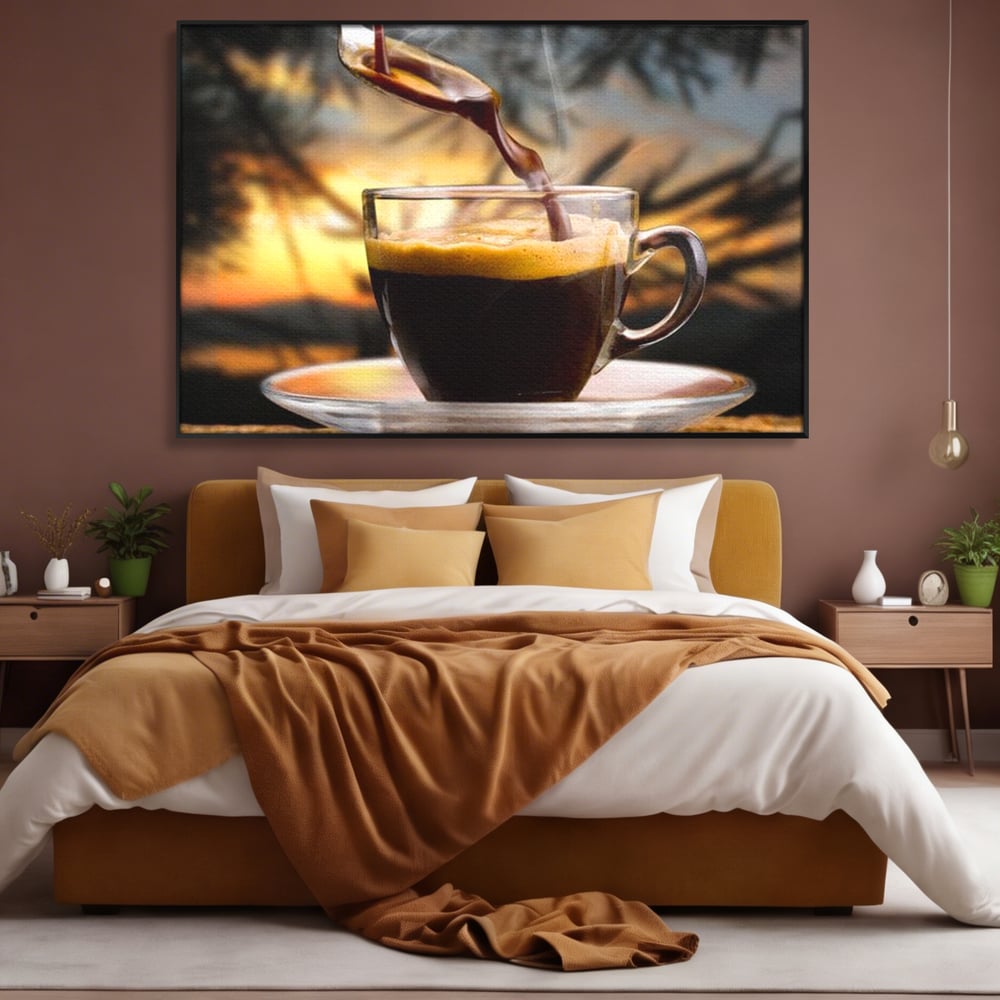 Leinwand Premium Canvas Wall Art, LuxCanva® N1045, Intensiver Moment, Kaffee, Espresso, Tasse, Dampf, Aroma, Aroma, heiß, Barista, Morgen, Café, Kneipe, Lounge, Bar, Restaurant, Küche