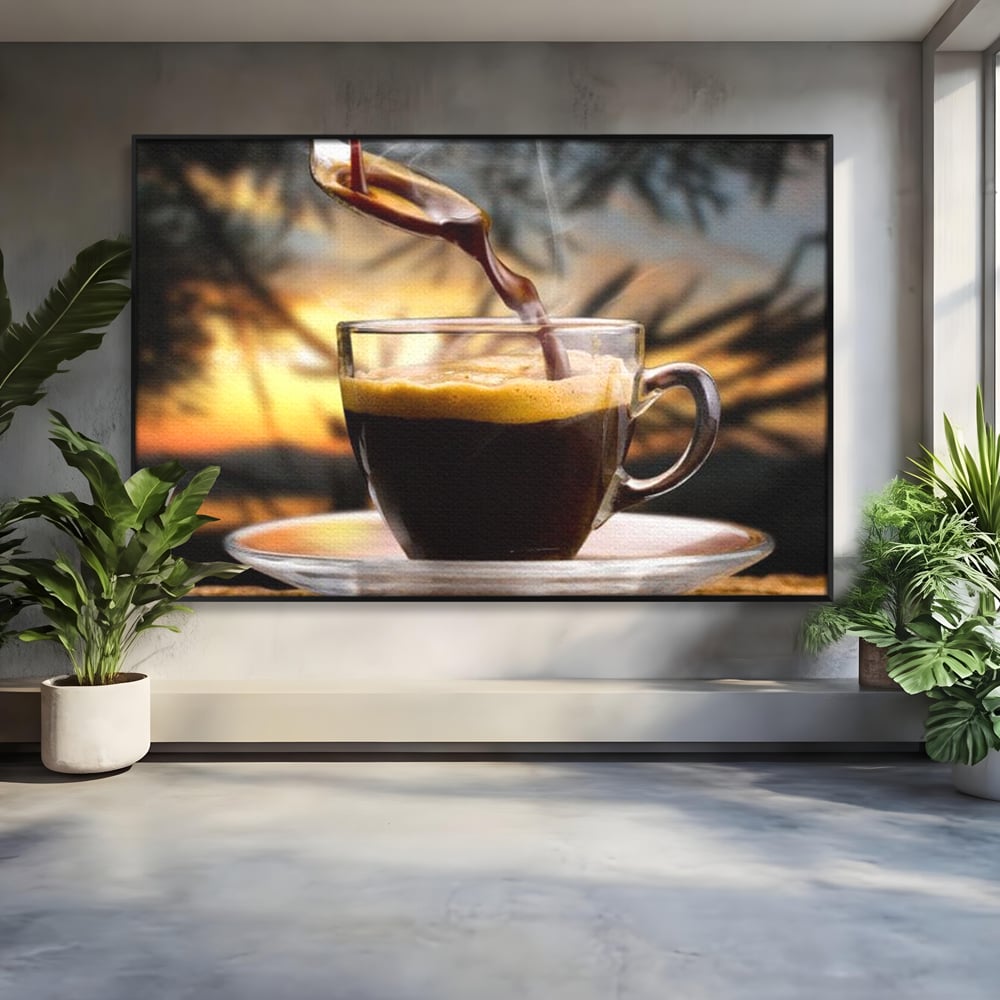 Leinwand Premium Canvas Wall Art, LuxCanva® N1045, Intensiver Moment, Kaffee, Espresso, Tasse, Dampf, Aroma, Aroma, heiß, Barista, Morgen, Café, Kneipe, Lounge, Bar, Restaurant, Küche