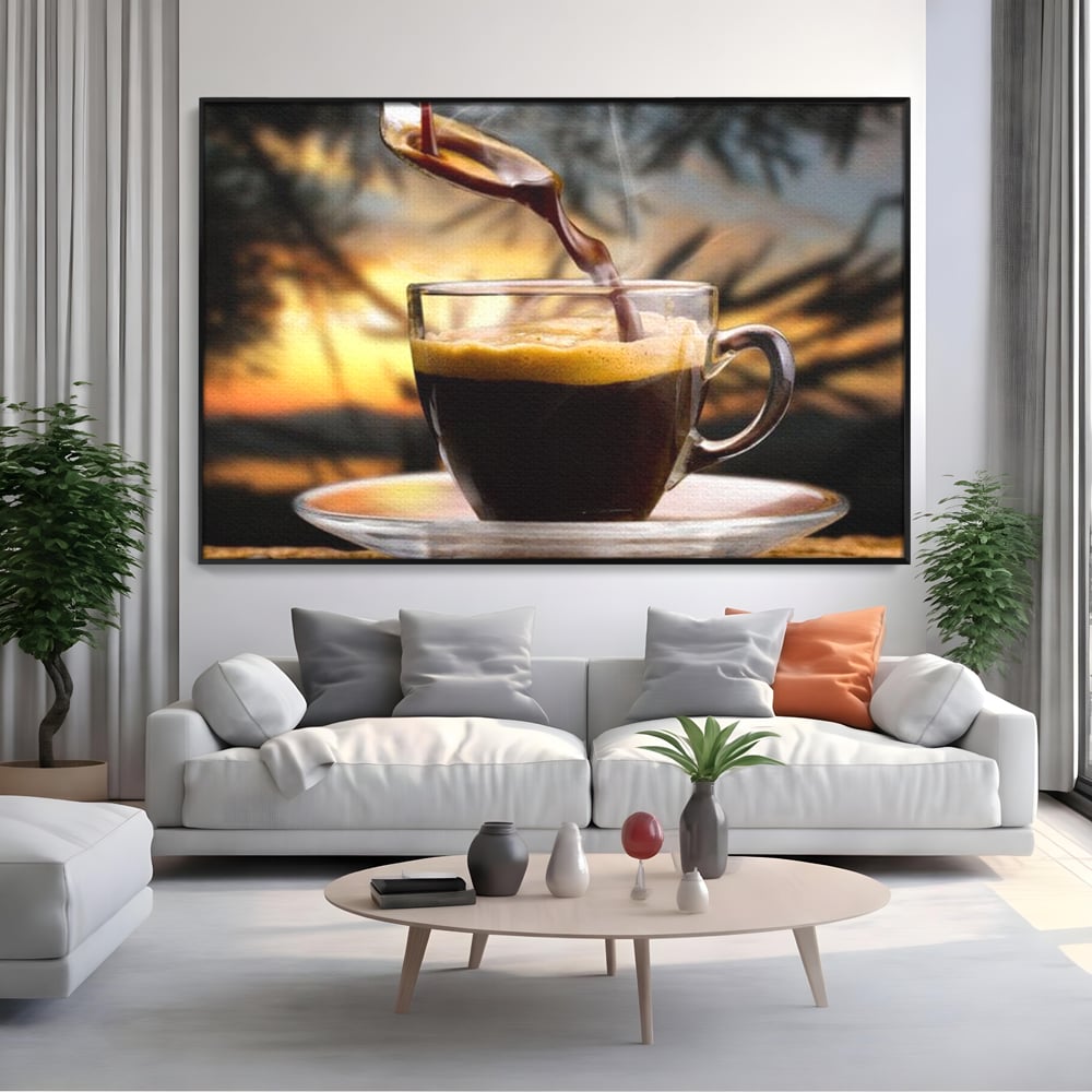 Leinwand Premium Canvas Wall Art, LuxCanva® N1045, Intensiver Moment, Kaffee, Espresso, Tasse, Dampf, Aroma, Aroma, heiß, Barista, Morgen, Café, Kneipe, Lounge, Bar, Restaurant, Küche