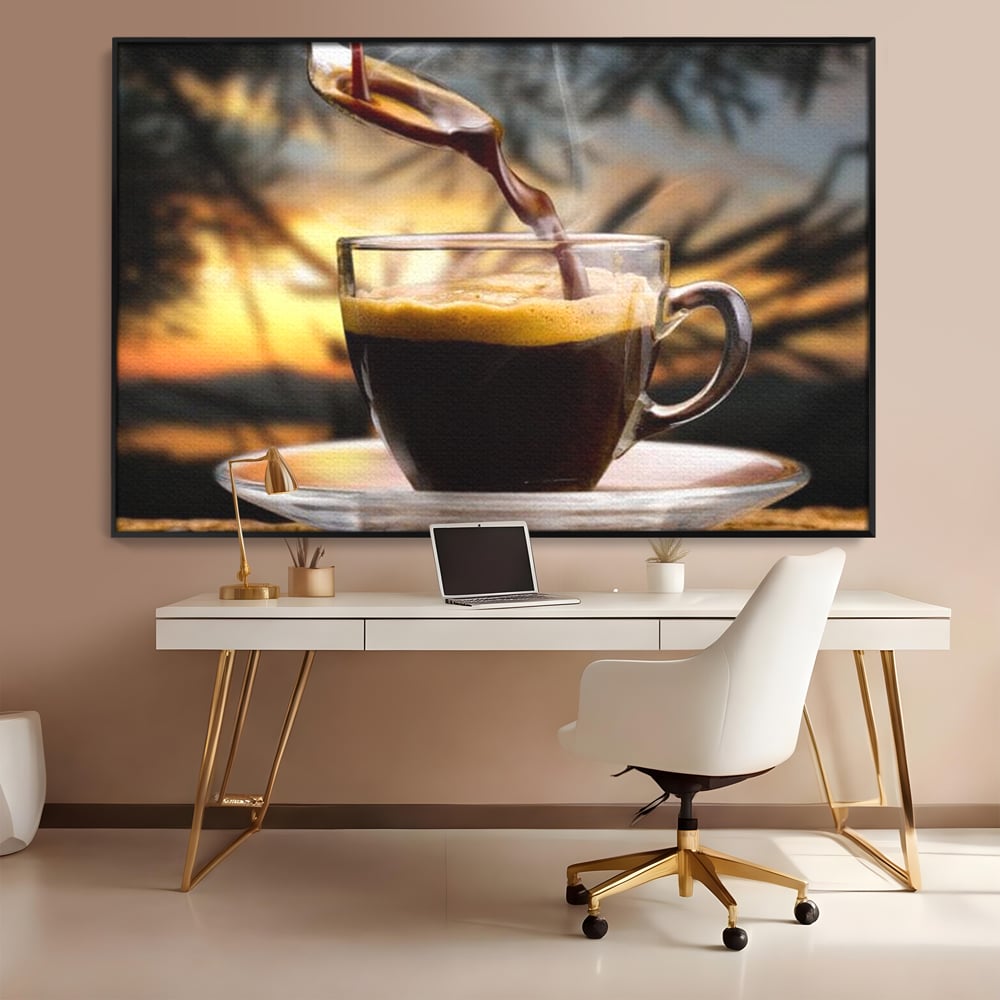 Leinwand Premium Canvas Wall Art, LuxCanva® N1045, Intensiver Moment, Kaffee, Espresso, Tasse, Dampf, Aroma, Aroma, heiß, Barista, Morgen, Café, Kneipe, Lounge, Bar, Restaurant, Küche