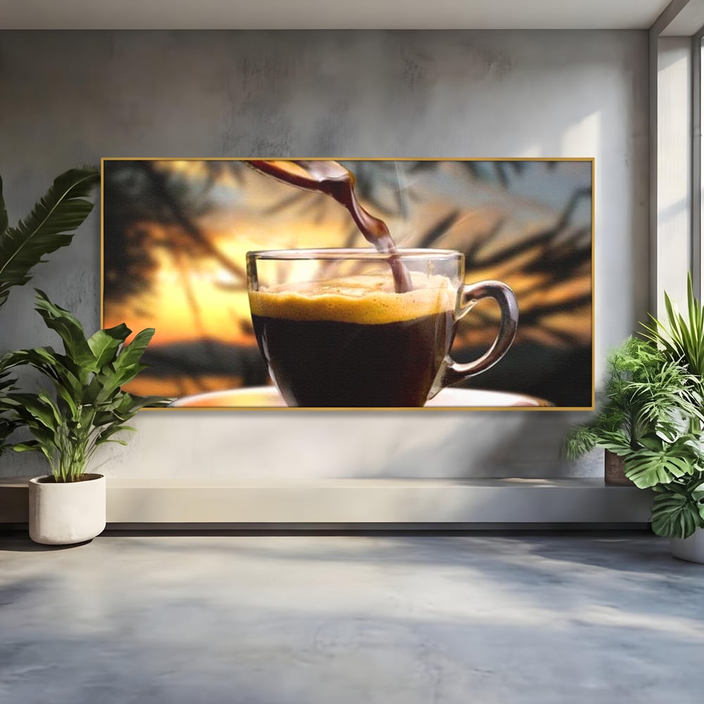 Leinwand Premium Canvas Wall Art, LuxCanva® N1045, Intensiver Moment, Kaffee, Espresso, Tasse, Dampf, Aroma, Aroma, heiß, Barista, Morgen, Café, Kneipe, Lounge, Bar, Restaurant, Küche