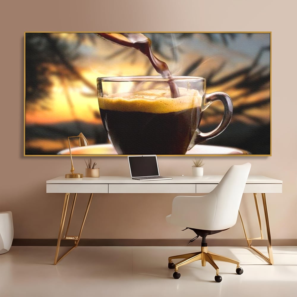 Leinwand Premium Canvas Wall Art, LuxCanva® N1045, Intensiver Moment, Kaffee, Espresso, Tasse, Dampf, Aroma, Aroma, heiß, Barista, Morgen, Café, Kneipe, Lounge, Bar, Restaurant, Küche