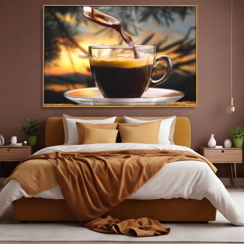 Leinwand Premium Canvas Wall Art, LuxCanva® N1045, Intensiver Moment, Kaffee, Espresso, Tasse, Dampf, Aroma, Aroma, heiß, Barista, Morgen, Café, Kneipe, Lounge, Bar, Restaurant, Küche