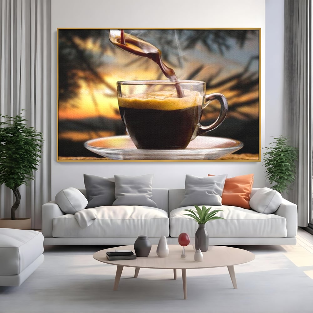 Leinwand Premium Canvas Wall Art, LuxCanva® N1045, Intensiver Moment, Kaffee, Espresso, Tasse, Dampf, Aroma, Aroma, heiß, Barista, Morgen, Café, Kneipe, Lounge, Bar, Restaurant, Küche