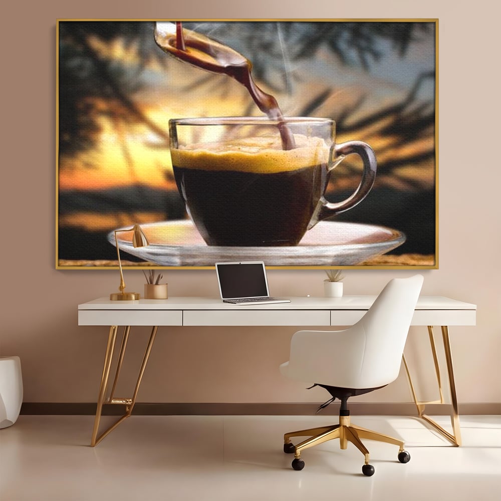 Leinwand Premium Canvas Wall Art, LuxCanva® N1045, Intensiver Moment, Kaffee, Espresso, Tasse, Dampf, Aroma, Aroma, heiß, Barista, Morgen, Café, Kneipe, Lounge, Bar, Restaurant, Küche