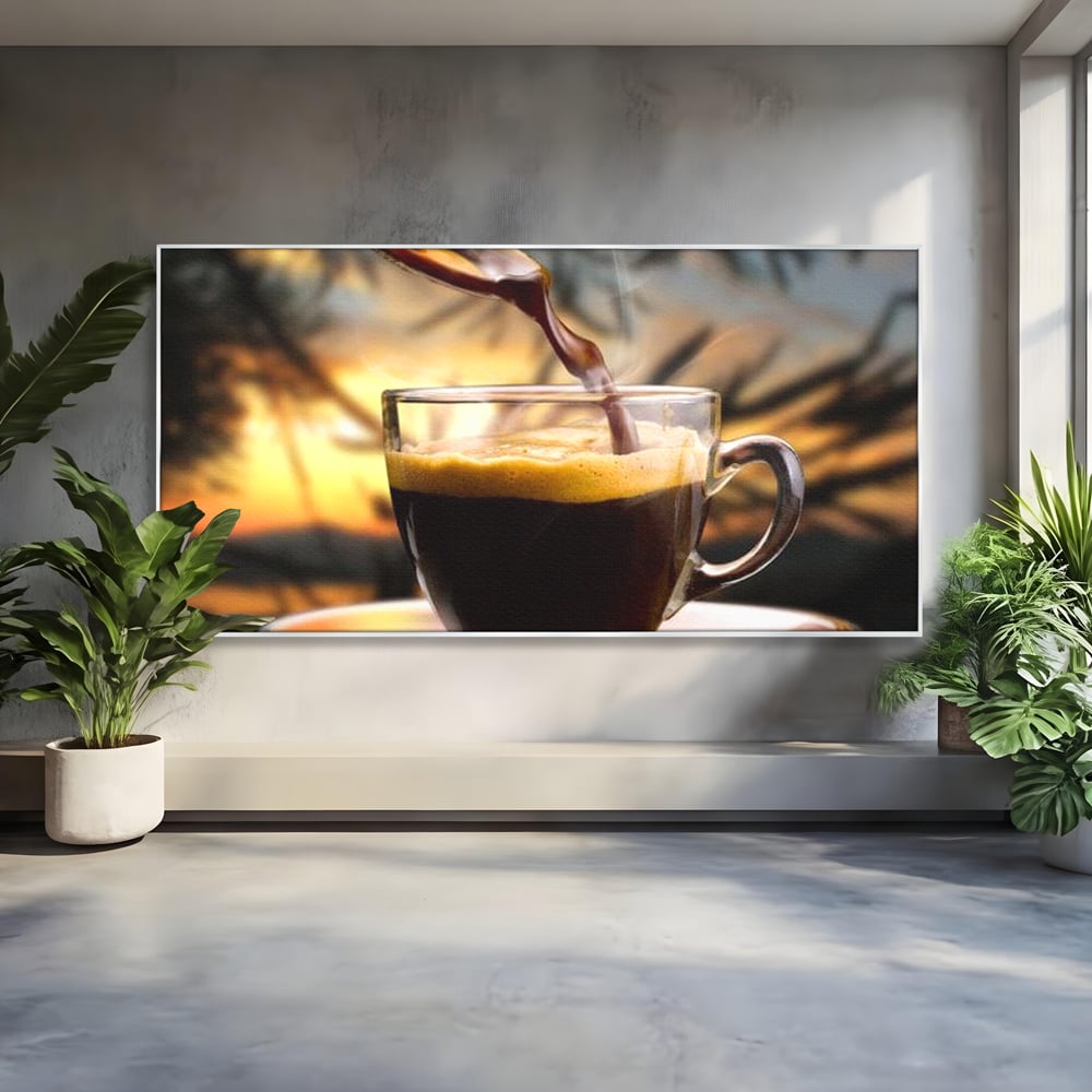 Leinwand Premium Canvas Wall Art, LuxCanva® N1045, Intensiver Moment, Kaffee, Espresso, Tasse, Dampf, Aroma, Aroma, heiß, Barista, Morgen, Café, Kneipe, Lounge, Bar, Restaurant, Küche