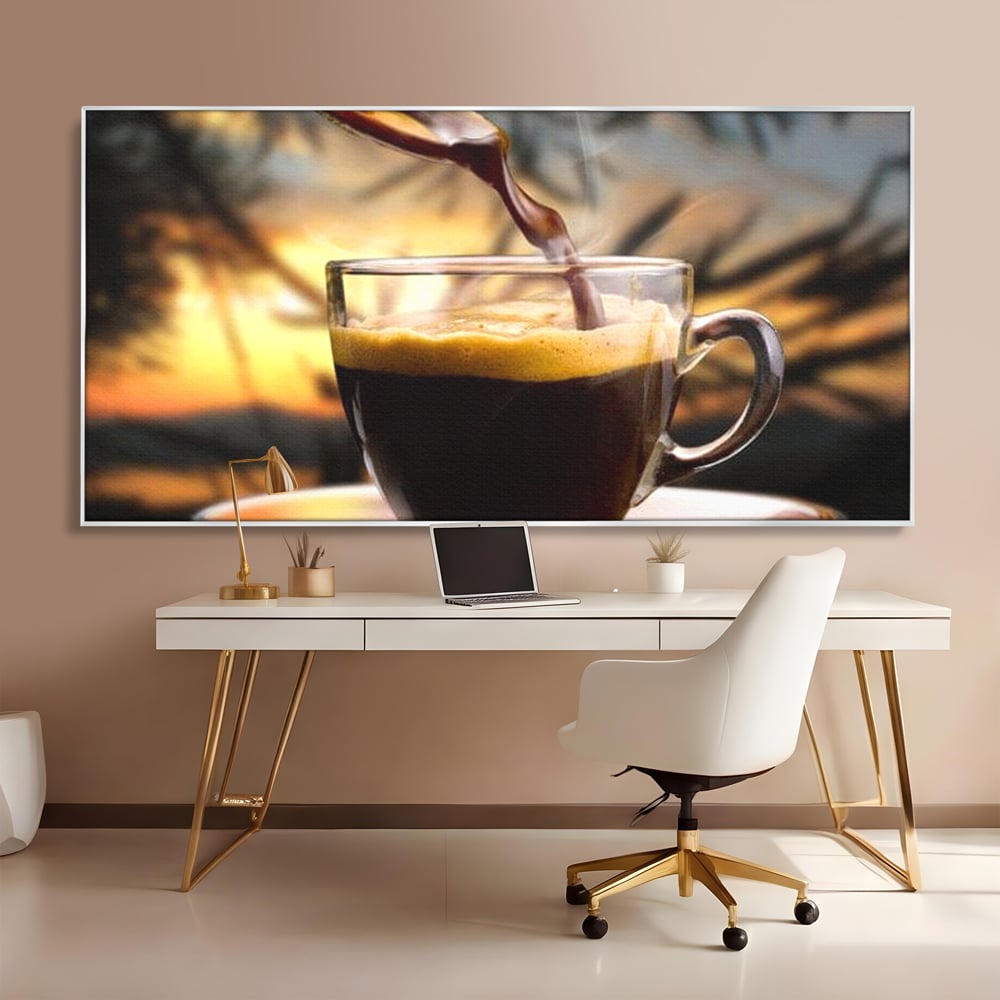 Leinwand Premium Canvas Wall Art, LuxCanva® N1045, Intensiver Moment, Kaffee, Espresso, Tasse, Dampf, Aroma, Aroma, heiß, Barista, Morgen, Café, Kneipe, Lounge, Bar, Restaurant, Küche