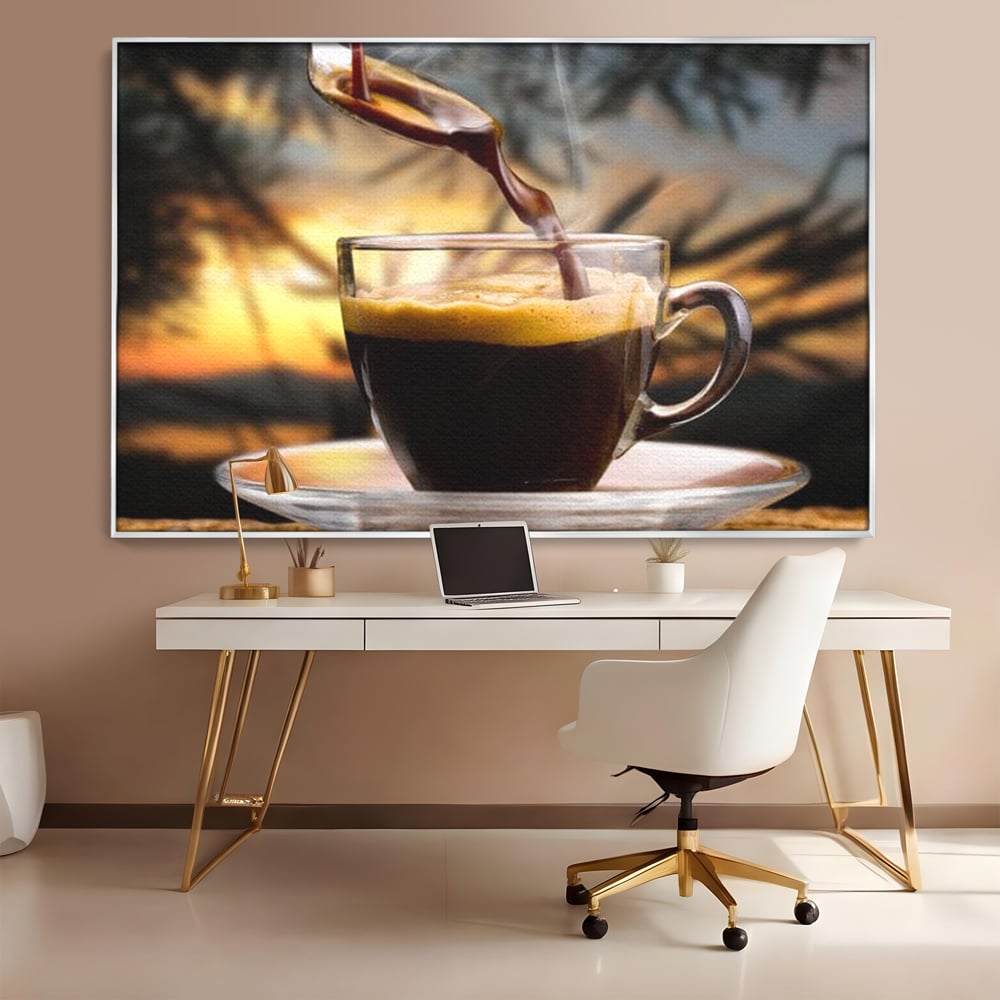 Leinwand Premium Canvas Wall Art, LuxCanva® N1045, Intensiver Moment, Kaffee, Espresso, Tasse, Dampf, Aroma, Aroma, heiß, Barista, Morgen, Café, Kneipe, Lounge, Bar, Restaurant, Küche