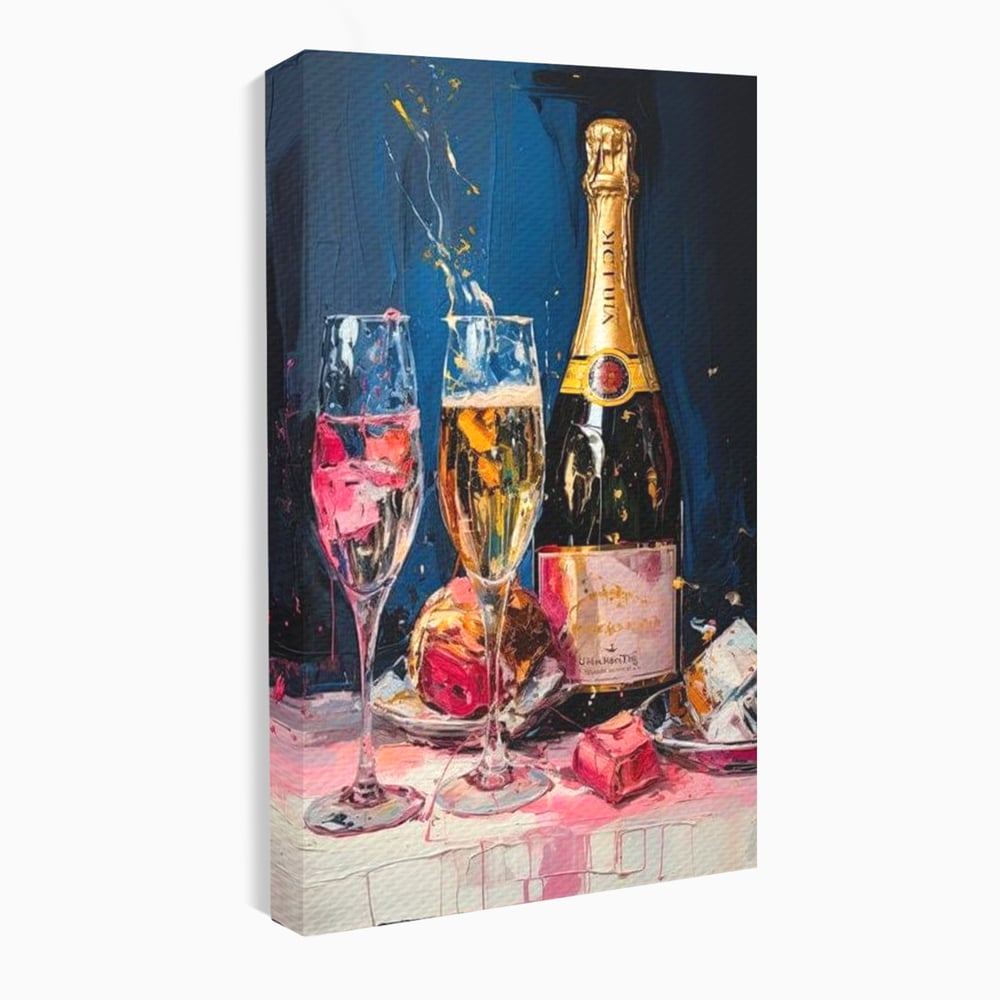 Leinwand Premium Canvas Wall Art, LuxCanva® N1046, Festlicher Moment, Champagner, Getränk, Glas, Gläser, Luxus, Eleganz, Party, Toast, Anlass, Kneipe, Lounge, Bar, Restaurant, Küche